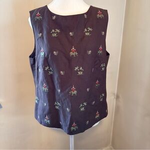 Talbots Dark Brown Sleeveless Tank with Embroidered Elephants